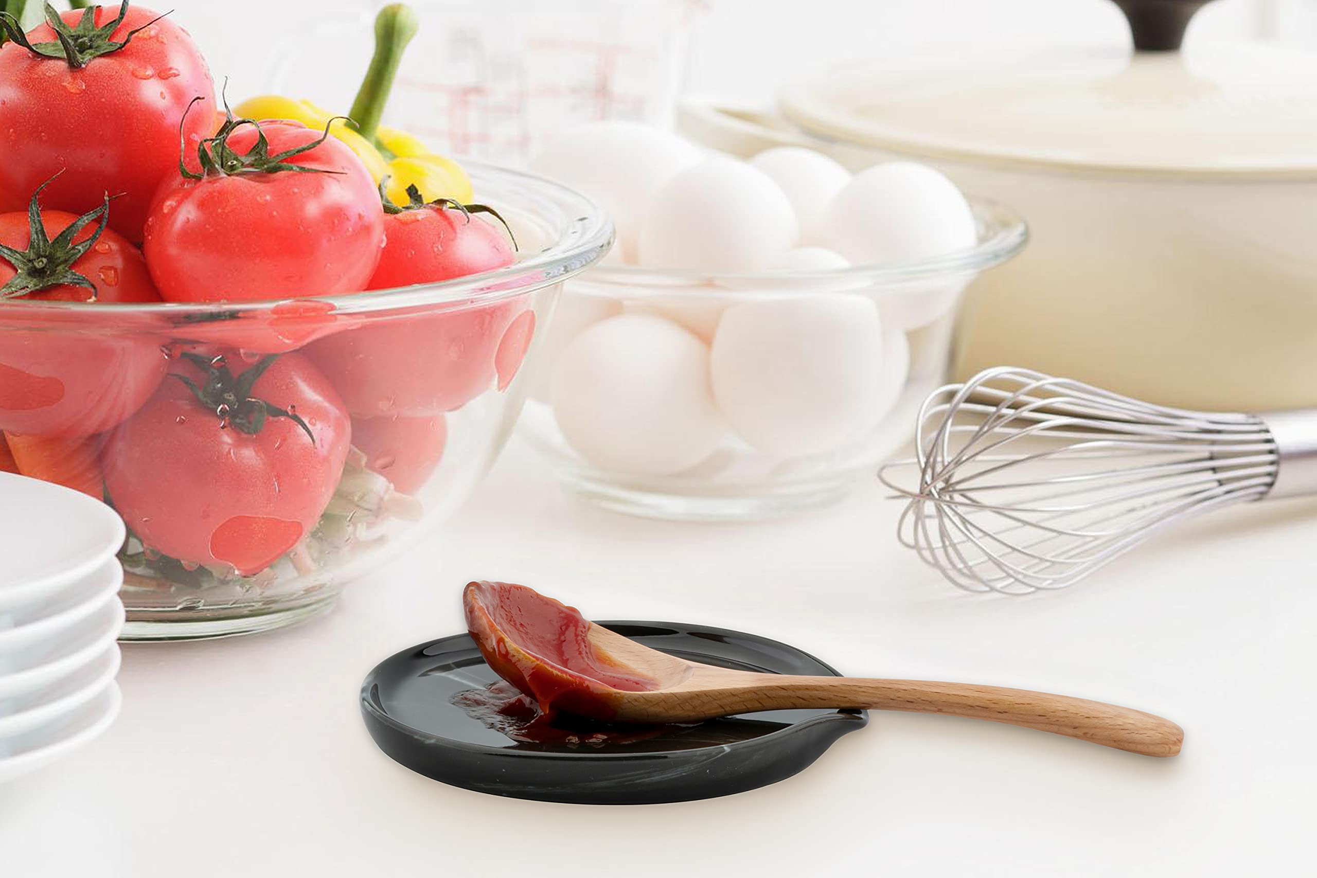 Podpórka na łyżki, ceramiczna podpórka na łyżkę do blatu kuchennego nadaje się do mycia w zmywarce, marmurowy dekoracyjny uchwyt na łyżkę do kuchni, 14 cm