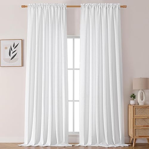 Miniatura 112 de Chyhomenyc Cortinas Rojas Navideñas de 84 Pulgadas de Largo Juego de 2 Paneles, Lino Sintético Texturizado Semi Filtrante de Luz Suave Aireado