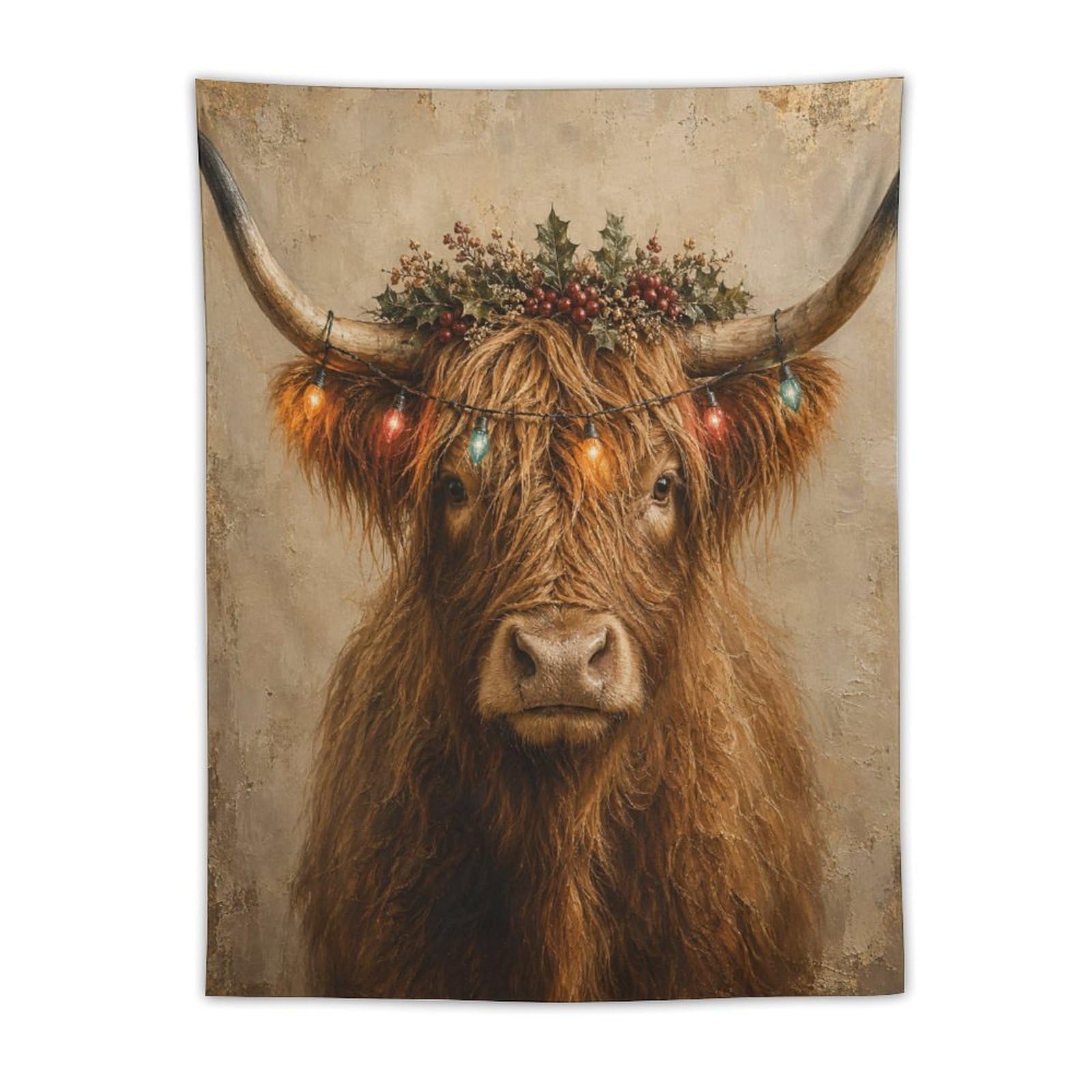 H3B8U2Y5 Highland Cow Floral Portrait Wall Tapestry, Apartment