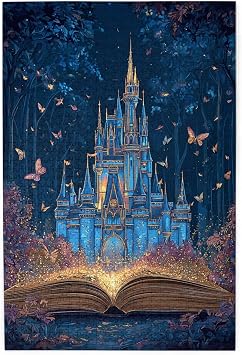 Artistic Enchanted Castle in Woodland with Glowing Book Jigsaw Puzzle, 1000 Pieces Wooden Jigsaw Puzzles for Adults, Great for Solo Mindful Relaxation, Fantasy-Themed Brain Teasers