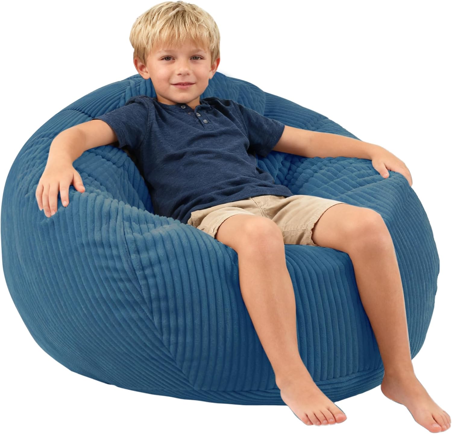 LPMOERA Bean Bag Chairs for Kids/Teen with Memory Foam Filling Bean Bag Sofa with Soft Corduroy Fabric BeanBag Chair for Living Room Bedroom College Dorm Reading Chair Blue