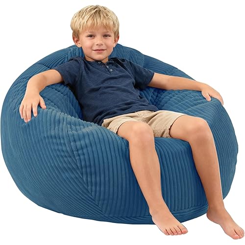 LPMOERA Bean Bag Chairs for Kids/Teen with Memory Foam Filling Bean Bag Sofa with Soft Corduroy Fabric BeanBag Chair for Living Room Bedroom College Dorm Reading Chair Blue