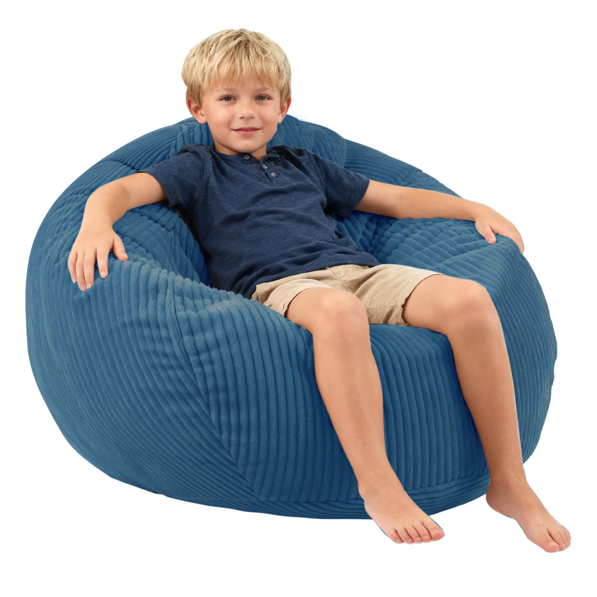 LPMOERA Bean Bag Chairs for Kids/Teen with Memory Foam Filling Bean Bag Sofa with Soft Corduroy Fabric BeanBag Chair for Living Room Bedroom College Dorm Reading Chair Blue