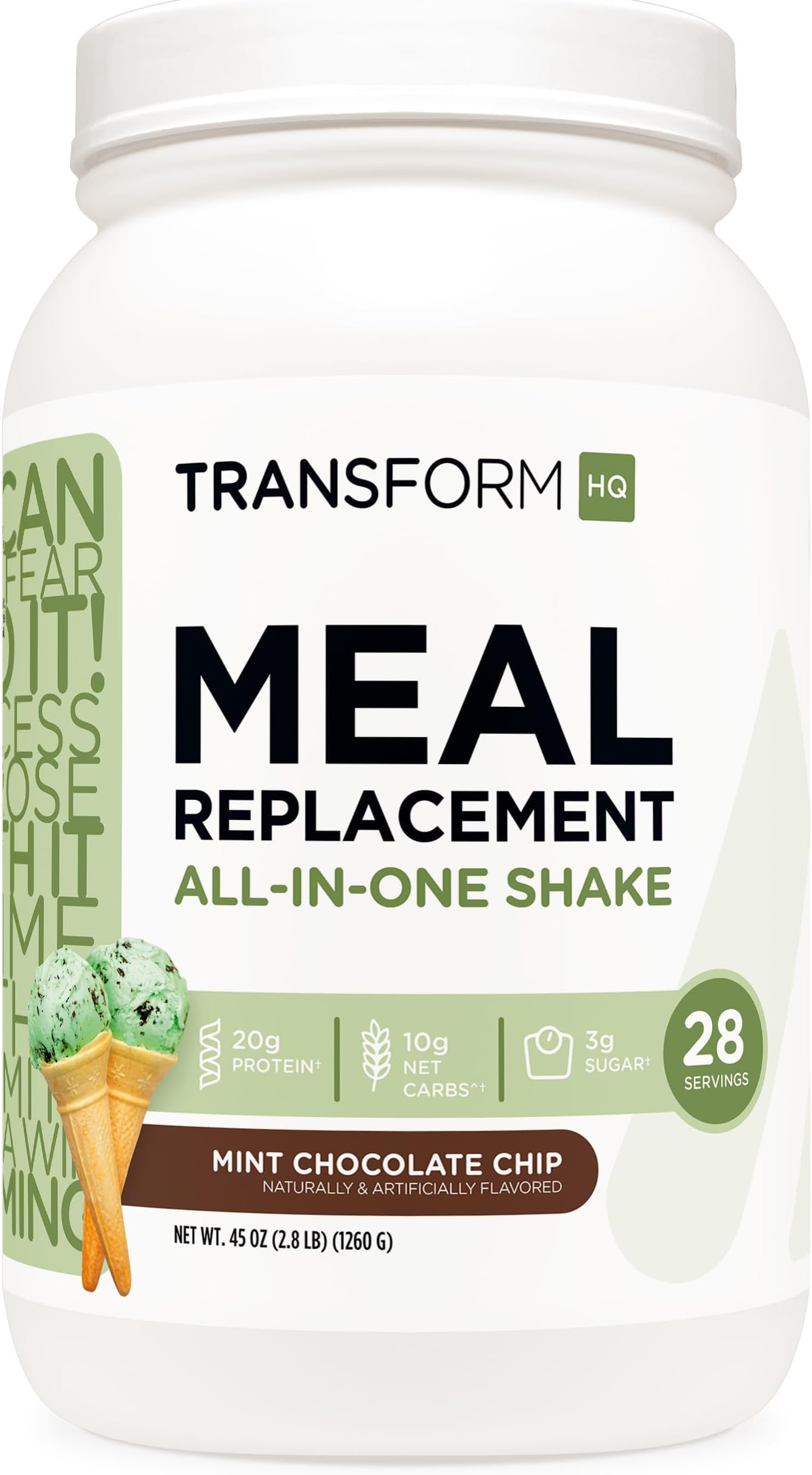 Meal Replacement Shake Powder 28 Servings (Mint Chocolate Chip) - 20G Protein per Serving, Non-GMO