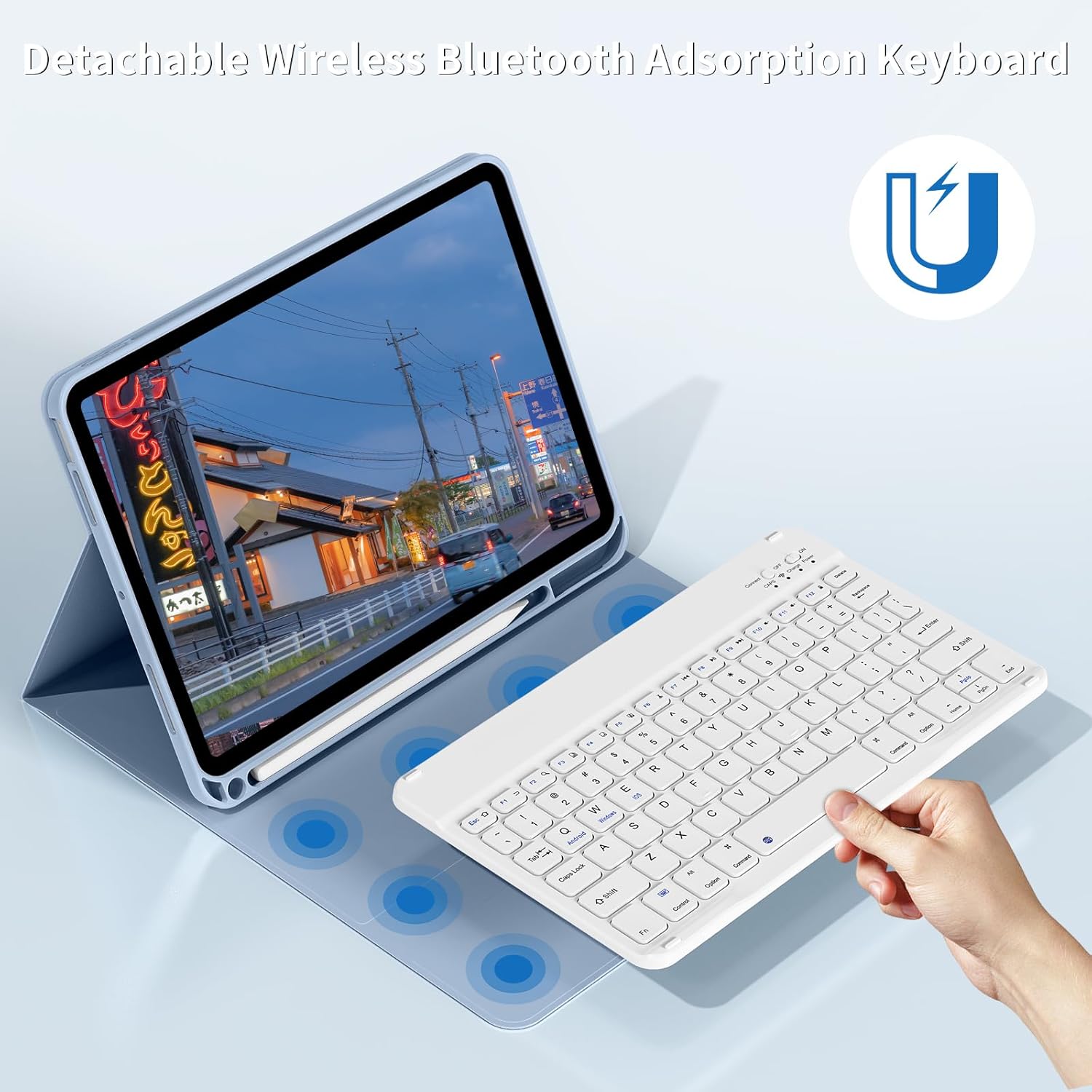 Keyboard Case for iPad (A16) 11th Generation 11-inch 2025 & iPad 10th Gen 10.9 inch 2022 with Pencil Holder, Stand Folio Detachable Wireless Bluetooth Keyboard, Soft TPU Back, Blue