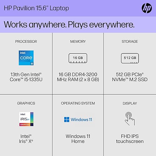 Miniatura 2 de HP Pavilion Laptop 2024 para estudiantes de negocios, pantalla táctil FHD IPS de 15.6 pulgadas, Intel Core i5-1335U de 13 generación, 16 GB de RAM,