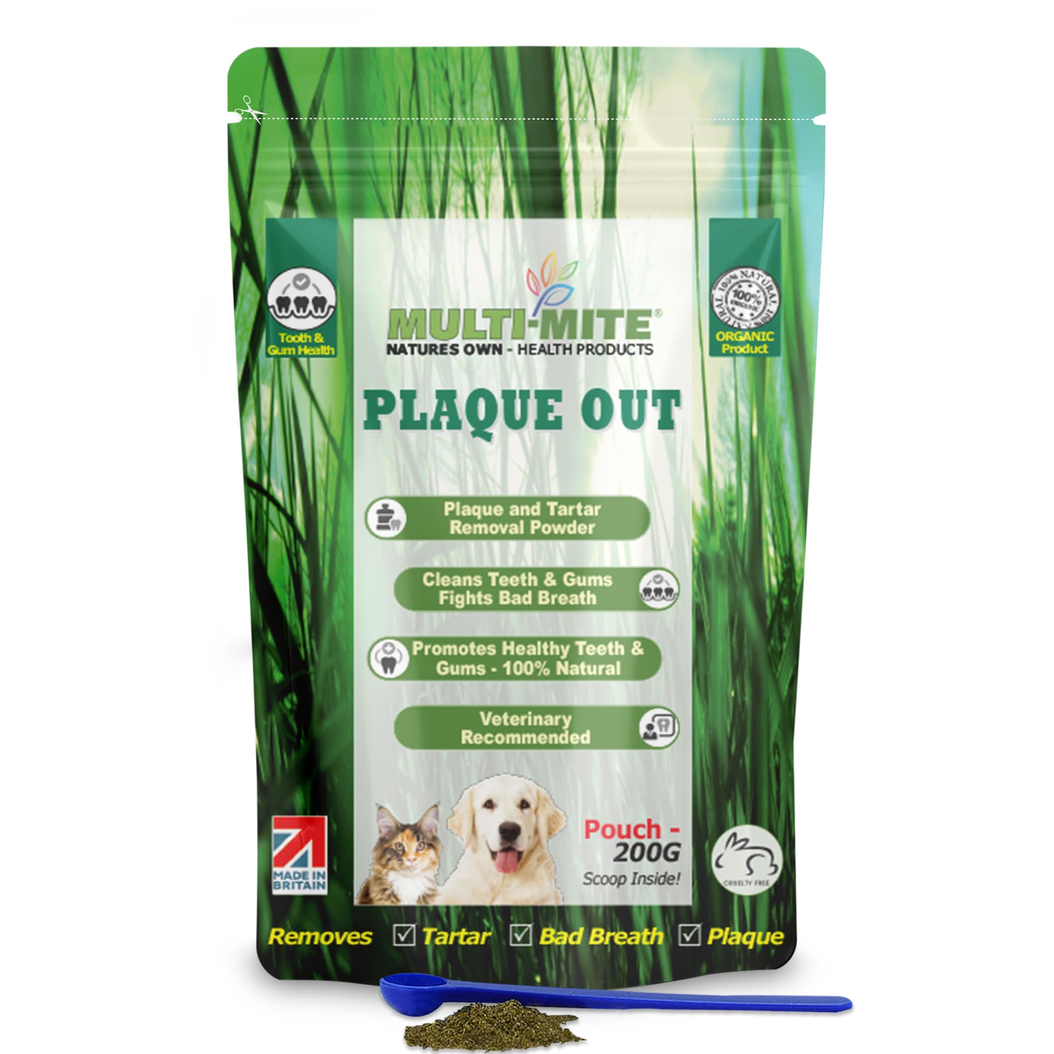 PLAQUE OUT 200g Pouch, Plaque Off Remover, 100% Natural and Organic Seaweed Powder for Dogs & Cats, Dog Teeth Cleaning