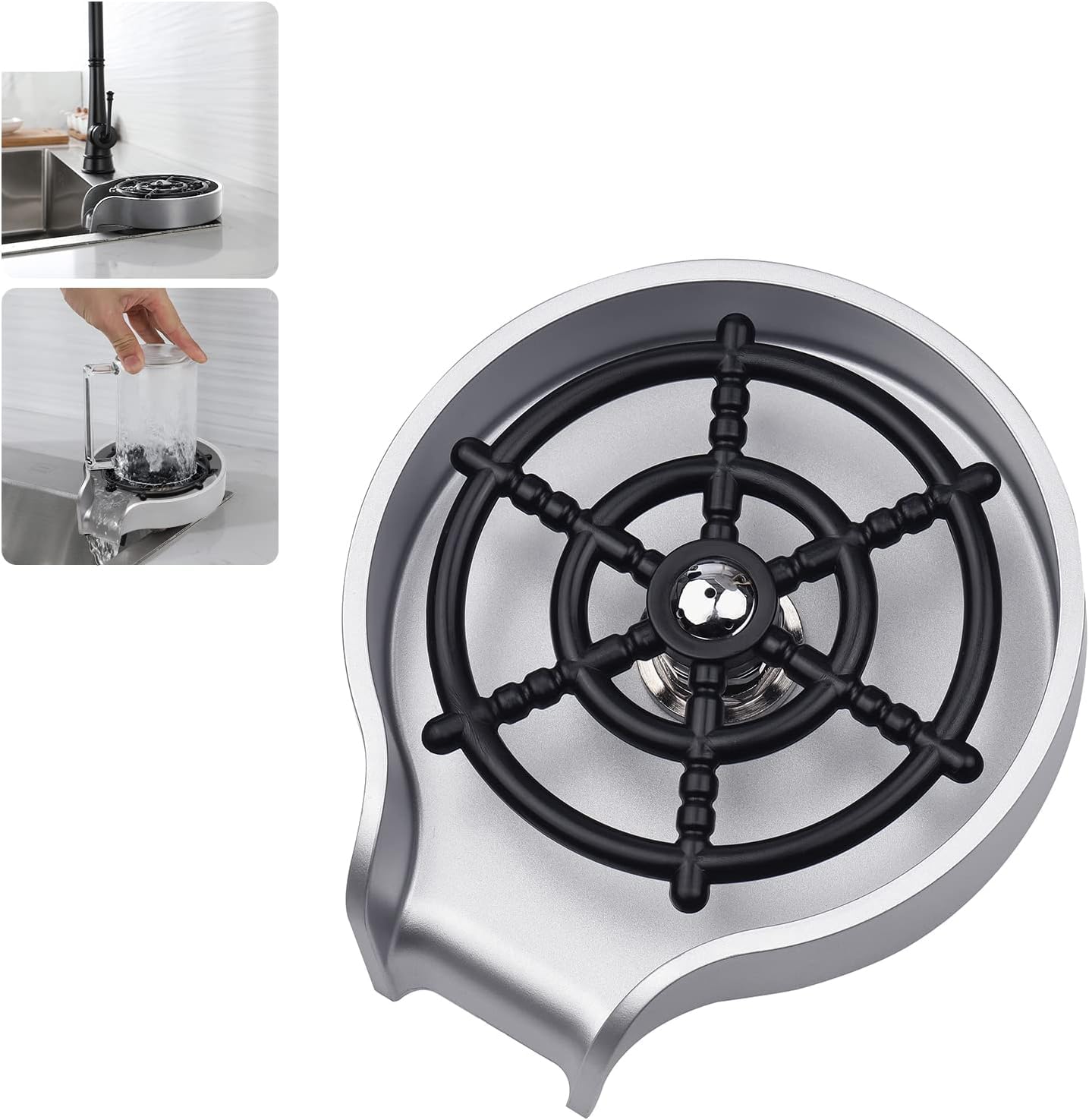 Tissting Rinceur de Verre d'Évier de Cuisine, Lave-Tasse Automatique Éviers Robinet Rinceur de Verre Bar Rinceur de Verre Nettoyant de Bouteille de Cuisine pour Robinet de Bar à la Maison(Argent)