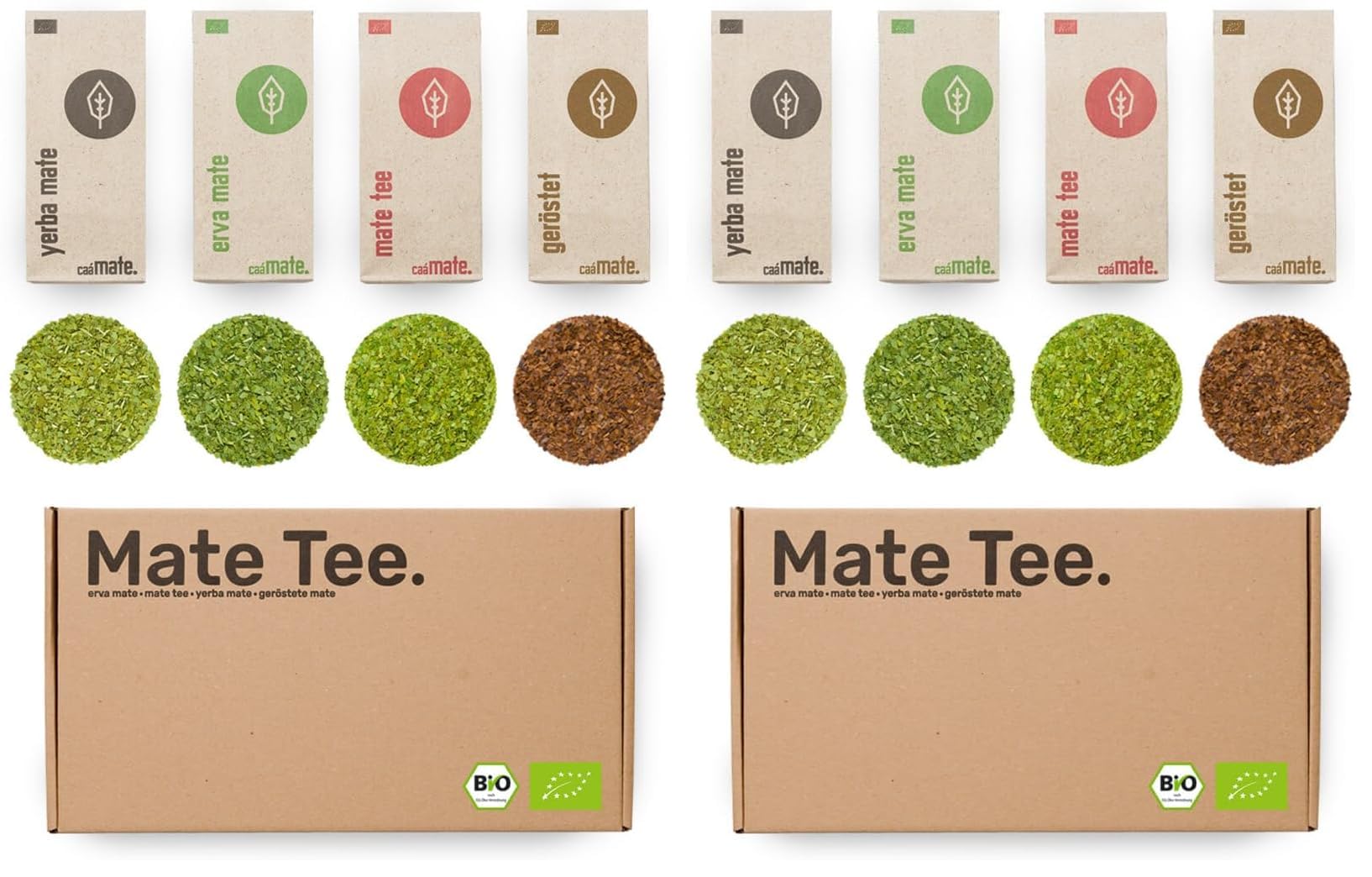 Mate Tee Probierset ● 4 Bio Matesorten ● je 100g Erva Mate + Yerba Mate + grüner Matetee + gerösteter Matetee (Packung mit 2)