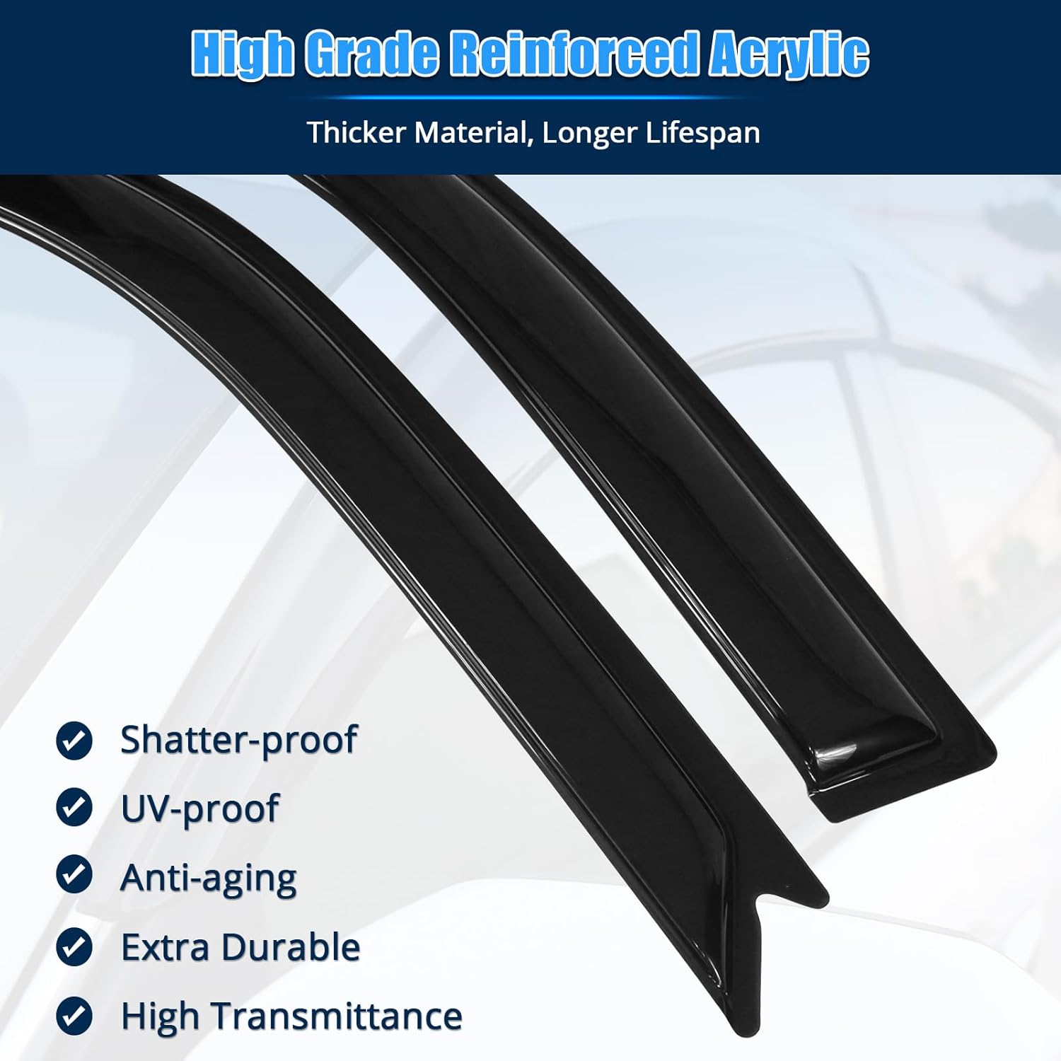 FREEMOTOR802 Tape-on Window Visors Compatible with 2001-2005 Lexus IS300, Rain Guards Side Window Wind Deflectors Vent Visors Slim Style Smoke Tinted Acrylic 4 PCS