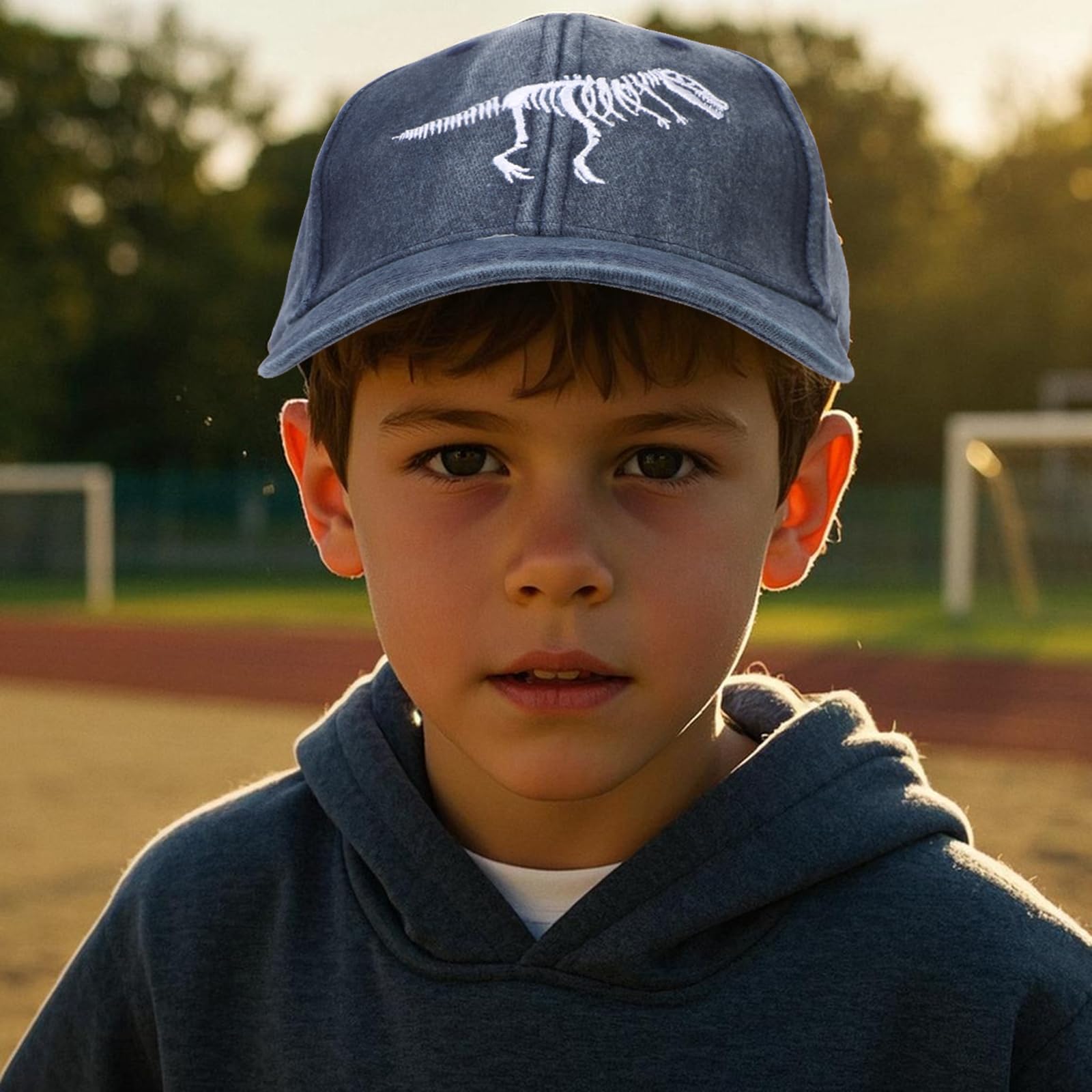 QKURT Gorra de Béisbol para Niños, Gorra de Sol de Verano, Gorra Deportiva con Protección UV, Gorra de Camionero Ajustable con Patrón de Dinosaurio para Niños de 3 a 8 Años