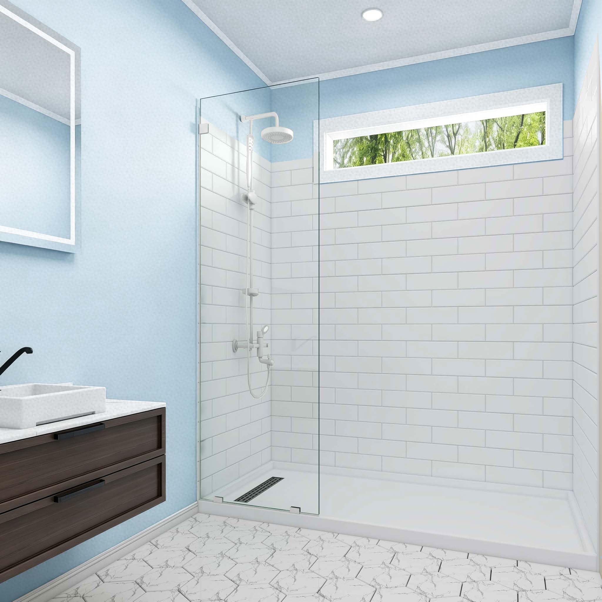 Photo 1 of Sunrosa 24"×76" Shower Glass Panel, Fixed Glass Shower Panel with Polished Chrome Hardware, 5/16"(8mm) Thick Tempered Shower Glass, Easy to Clean