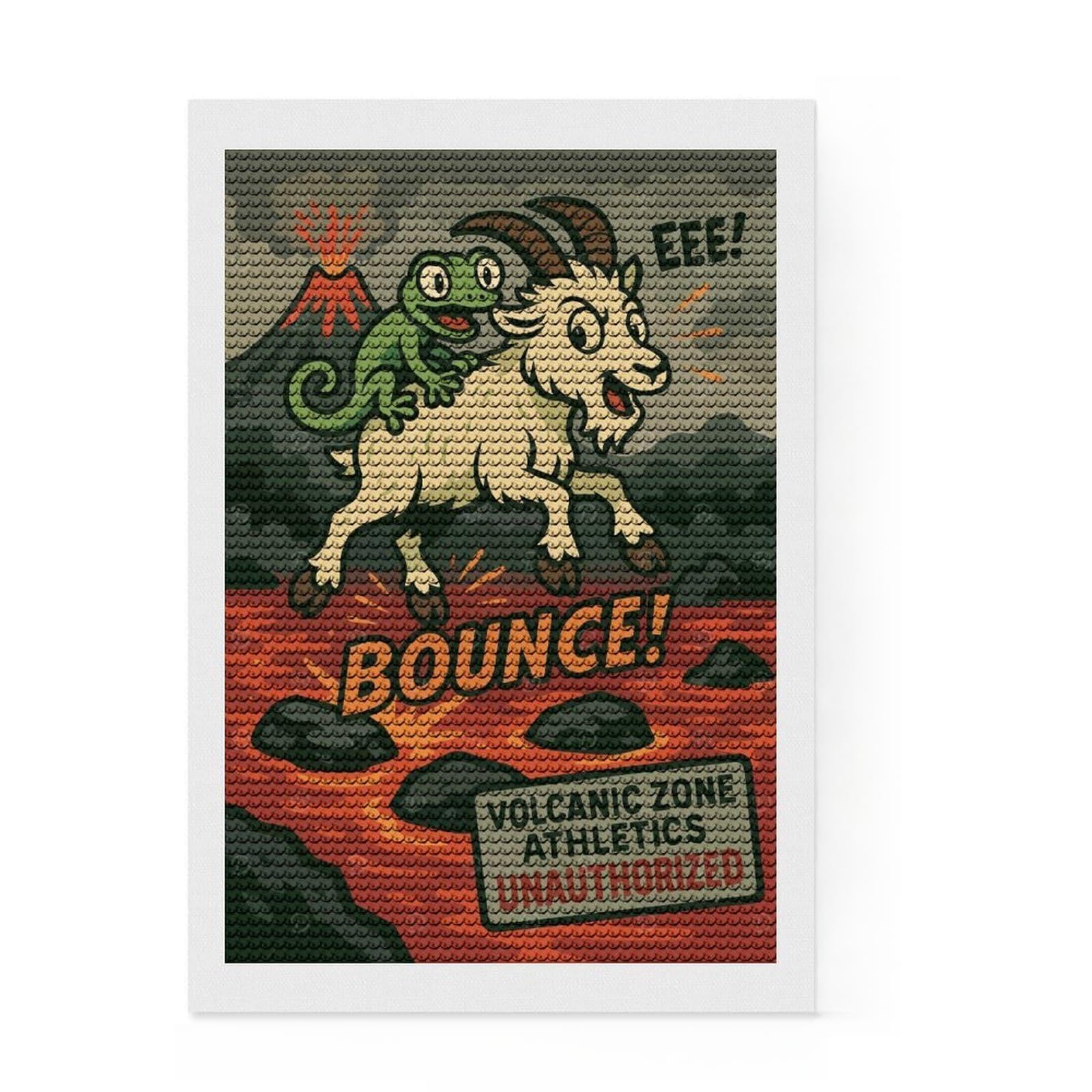 Junmoney Volcanic Zone Athletics Unauthorized Bounce! DIY Diamond Art Canvas Kit 8"x12", for Beginners, Adhesive Canvas, Living Room Decor, Birthday Gift, with Tool Kit