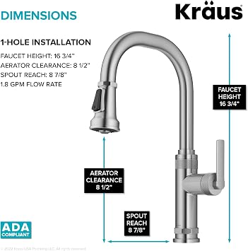 KRAUS Allyn Industrial Pull-Down Single Handle Kitchen Faucet in Spot-Free Stainless Steel, KPF-4102SFS