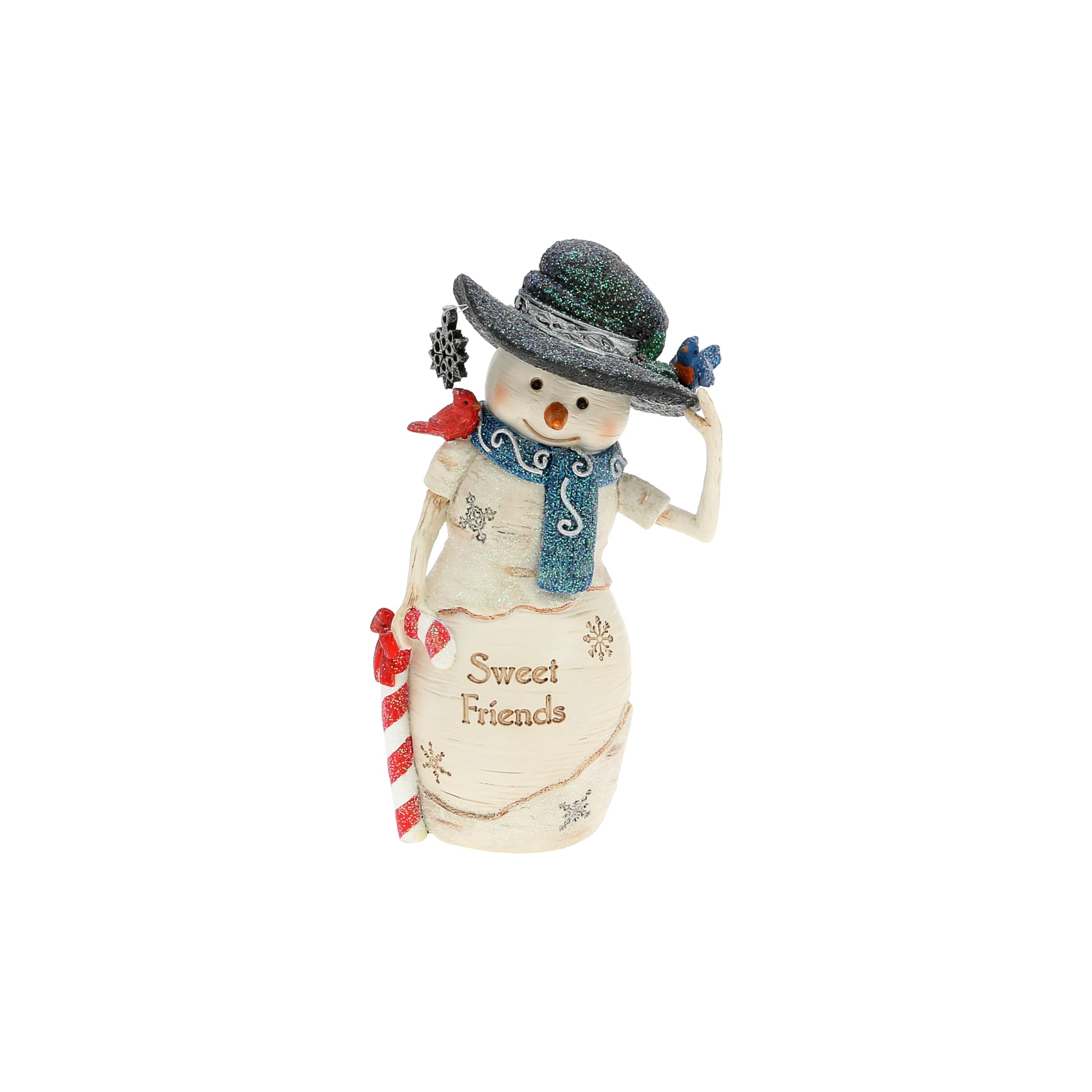 Pavilion Gift Company Cream, Multi-Color - Sweetest Of Friends - 5" Hand Painted Resin The Birchhearts Collectible Snowman Figurine Decorative Holiday Christmas Decor Statue Cardinal Blue Jay Bird Lover