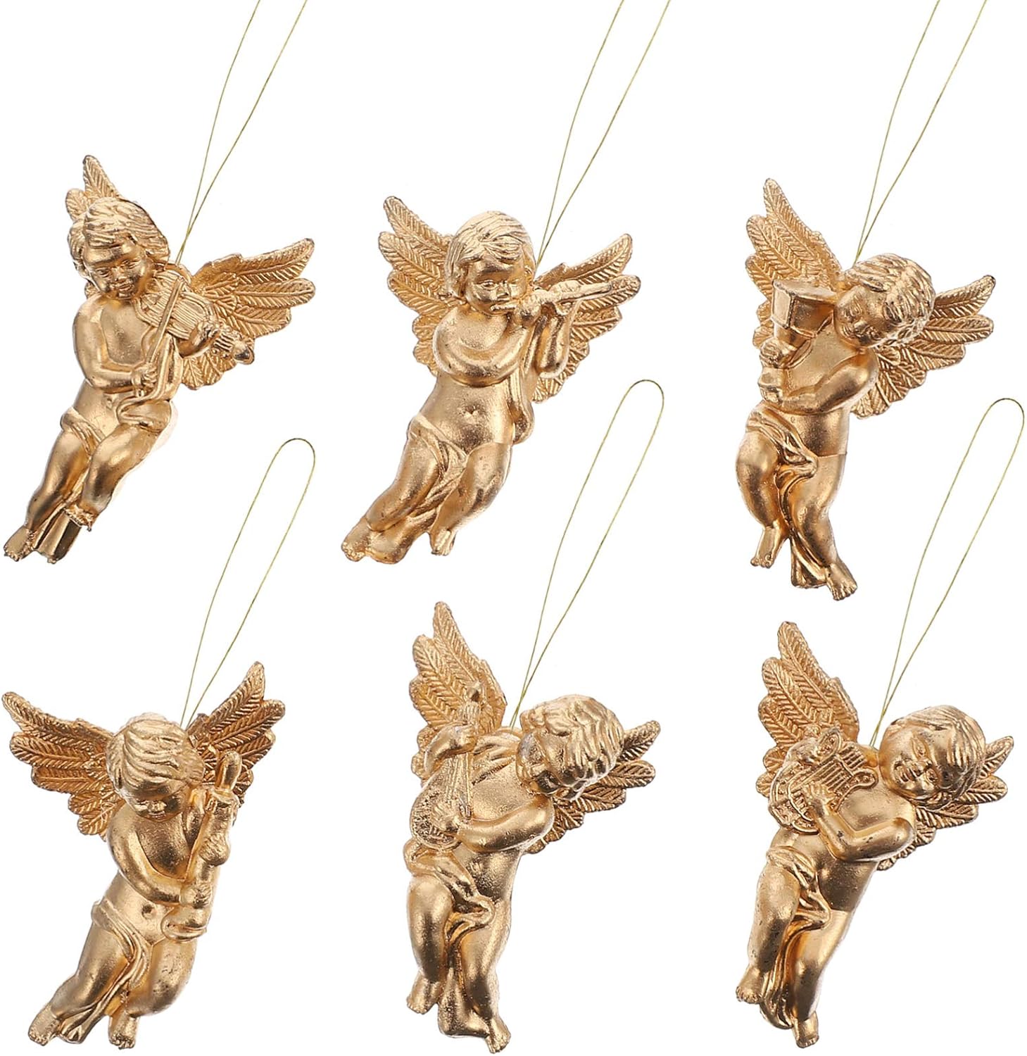 Ornaments 30pcs Christmas Ornaments Gold Christmas Tree Hanging Pendants in 6 Mini Cherub Angels Figurine Home Wedding Decor (Color : Golden 24pcs)