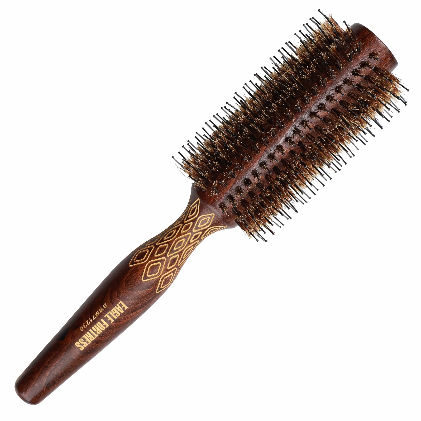 EAGLE FORTRESS Spazzola rotonda per asciugacapelli con setole di cinghiale e setole in nylon, spazzola per capelli, per volume, lisciare, arricciare e lucidare, manico in legno, per uomo e donna