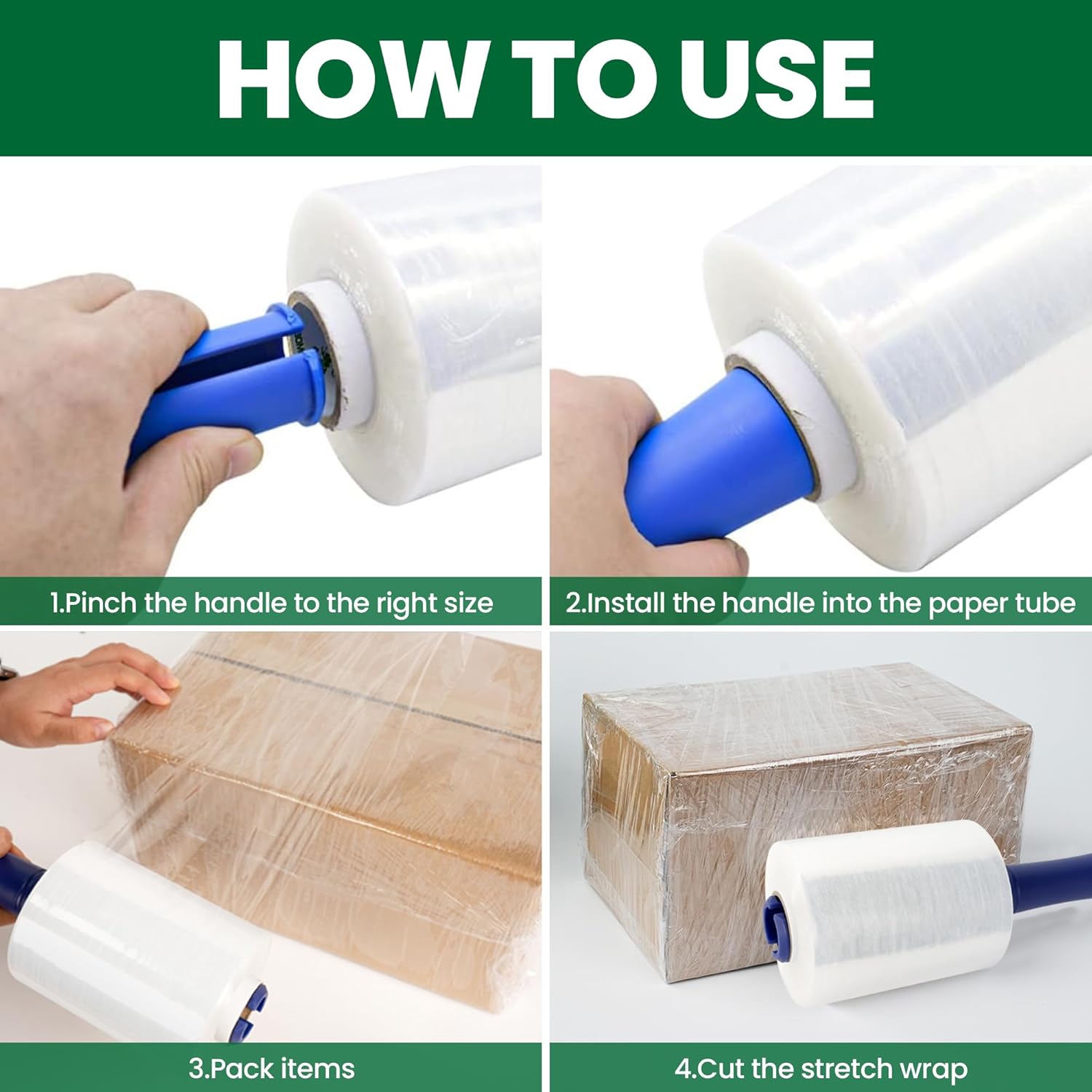 Adhes Recyclable Stretch Wrap Film 5 Inch x 1000 Feet, 2 Rolls with Handle, Heavy Duty Plastic Pallet Wrap for Moving, Packing, Shipping, Eco-Friendly, Tear Resistant, Self Adhering Clear Film