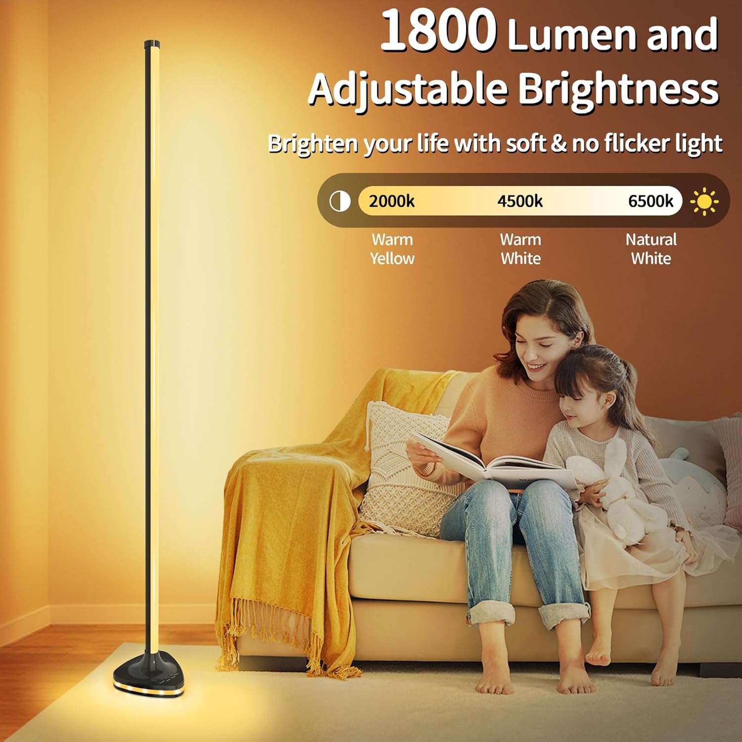 LanSuper Corner Floor Lamp,Smart RGB LED corner Floor Lamps with Luminous Base,21W 1800LM Super Bright Floor lamp with APP&Remote,LED corners lamp with Music Sync&16Million Colo,Ambient Lighting-Black
