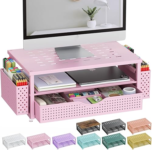 gianotter Organizadores de escritorio y accesorios, soporte para monitor con cajón y 2 soportes para bolígrafos, organizador de escritorio adecuado