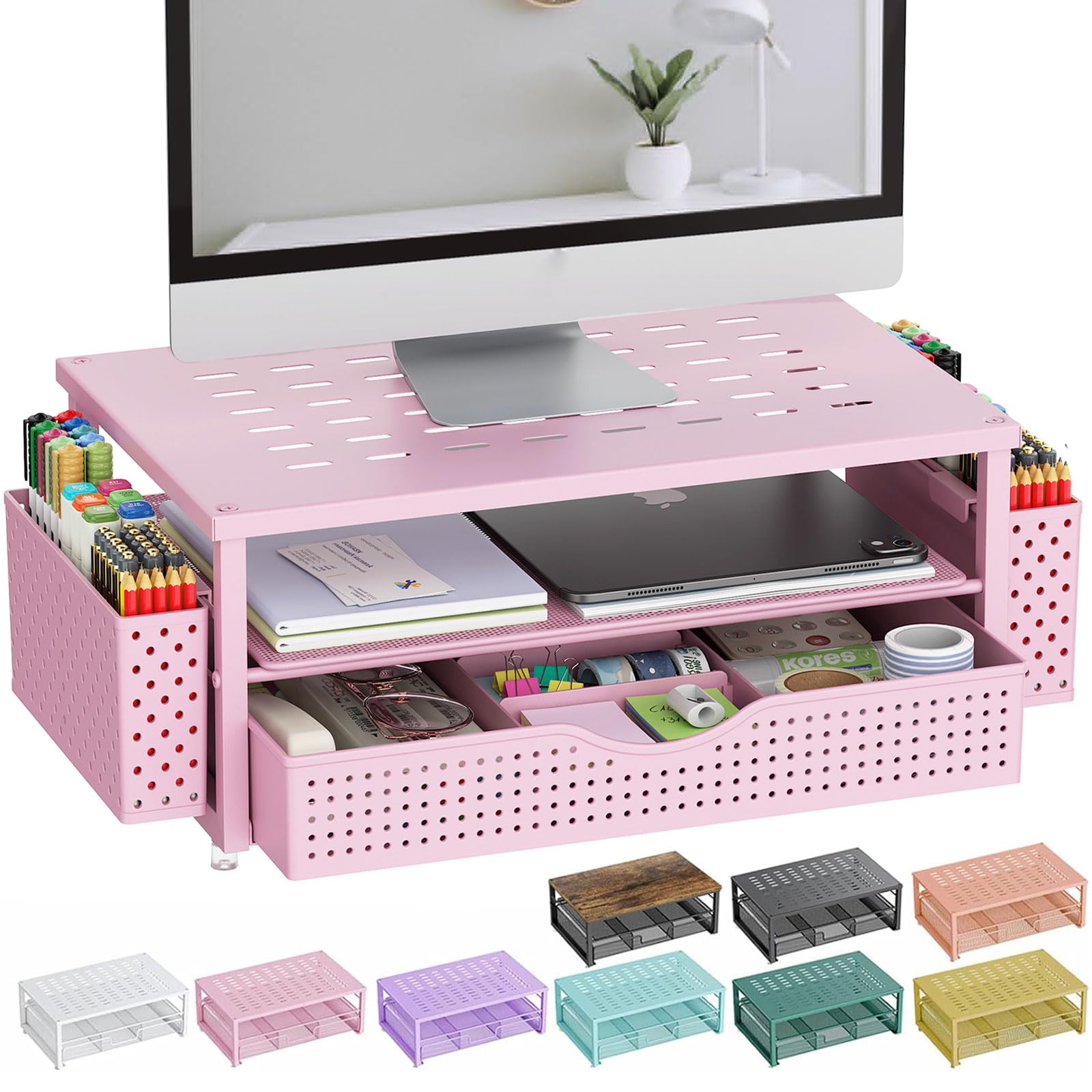 Pink Monitor Risers With Shelf Stainless Steel Soup Jar Alvinlite Monitor Stand With 2 Tier Shelf ...