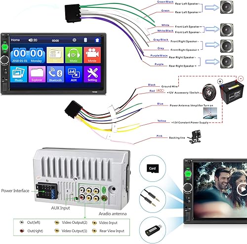 Miniatura 6 de Radio estéreo de coche de doble DIN con pantalla táctil de 7 pulgadas con cámara de respaldo Bluetooth, receptor de radio FM, USB AUX, radio