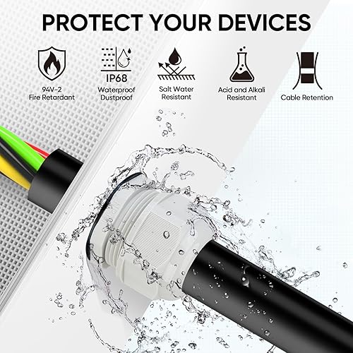 Miniatura 5 de TICONN Caja de conexiones eléctricas impermeable IP67 (blanco roto, 24.8 x 20.9 x 9.8 pulgadas) + 20 piezas de kit de prensaestopas impermeables