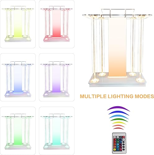 Miniatura 5 de Púlpito de iglesia con ruedas, podio acrílico LED transparente y plataforma de lectura vertical, elegante atril de 46 pulgadas para iglesia y aulas