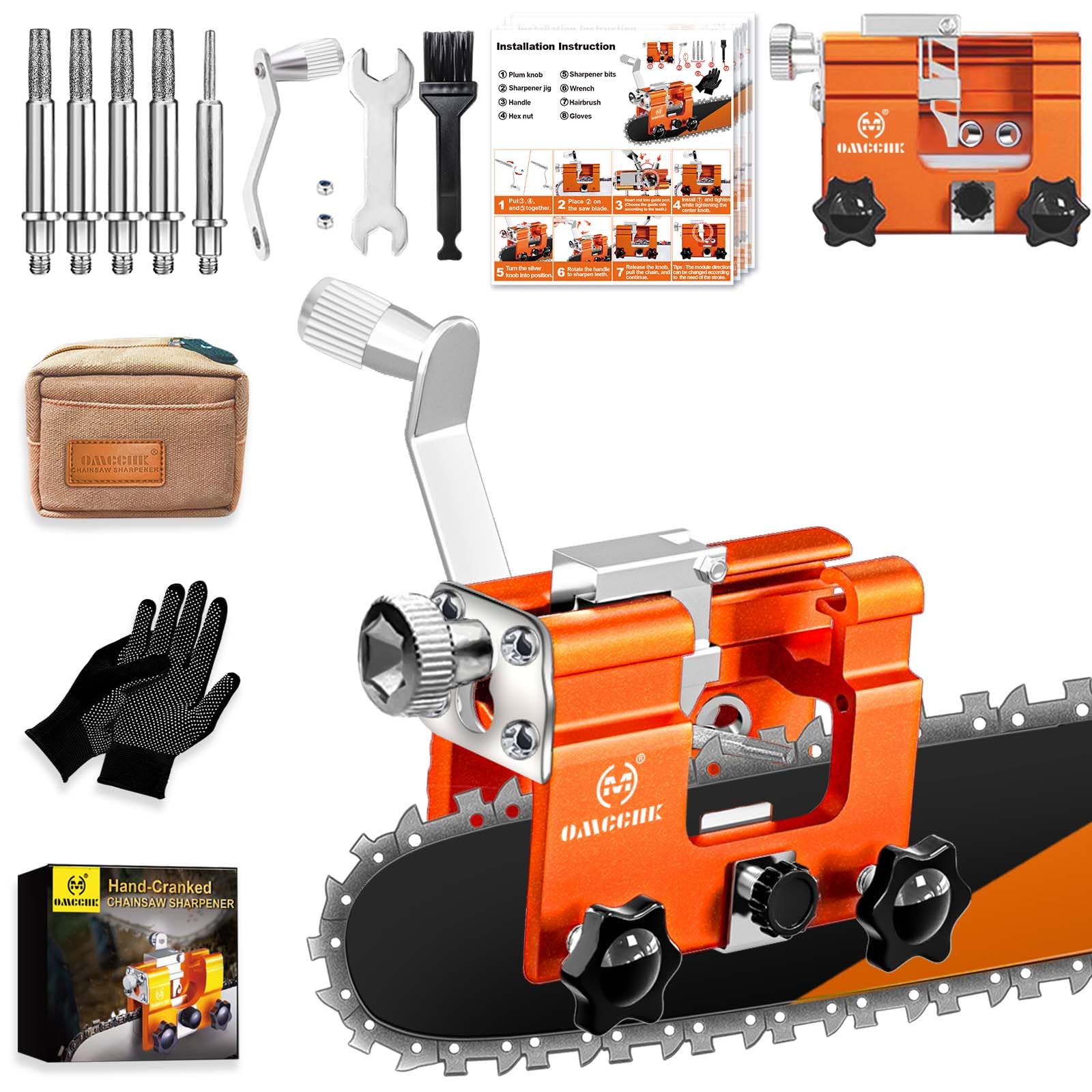 Chainsaw Sharpener Jig with Carry Bag, Portable Chainsaw Sharpening Tool Chain Saw Sharpener with 5 Sharpening Stone Chainsaw Accessories for 4"- 22" Chainsaw