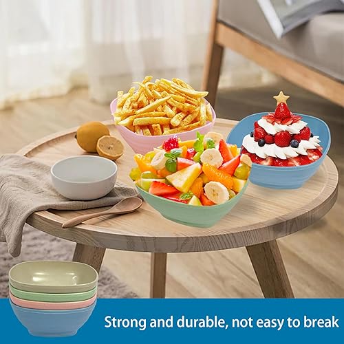 Miniatura 3 de Juego de 4 cuencos de cereales irrompibles de 20 onzas, cuencos de arroz de fibra de paja de trigo, cuencos de sopa cuadrados reutilizables, cuencos