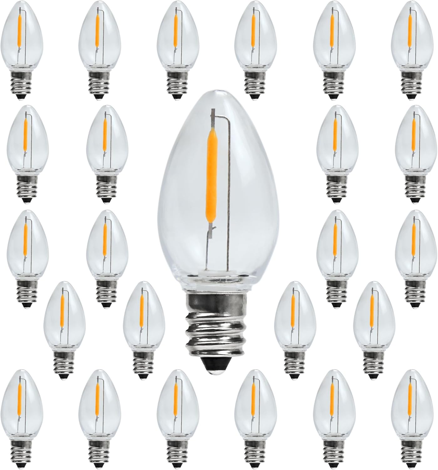 C7 E12 LED Night Light Bulbs, C7 Replacement LED Light Bulbs, Window Candles & Salt Lamp Bulbs, E12 Chandelier Base, 0.6W Equivalent to 7W, Warm White 2200K, Clear Plastic, 25 Pack