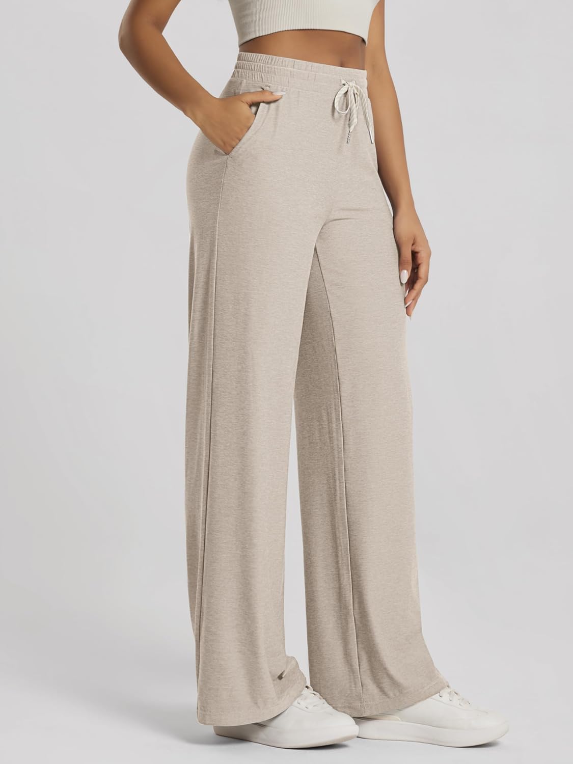 ODODOS Women's Essential Wide Leg Pants - Ultra Soft odSTRATUM Tech Drawstring Relaxed Casual Pants with Pockets, 29" Inseam