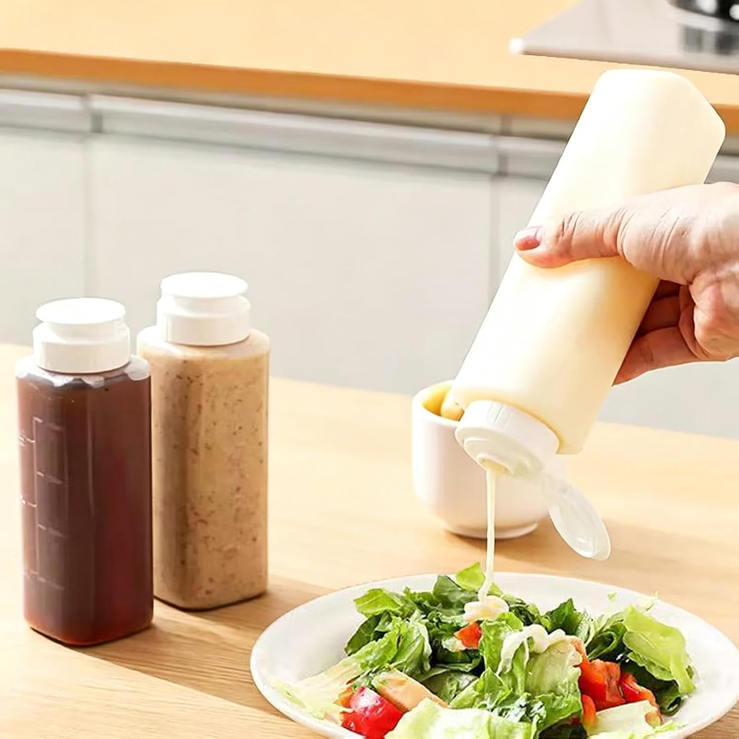 6 Pack 8oz Squeeze Bottles, Inverted Condiment Bottles with Flip Top Silicone X Valve, BPA-Free Translucent Salad Dressing Sauce Dispenser for Ketchup Hot Sauce Oil Liquid