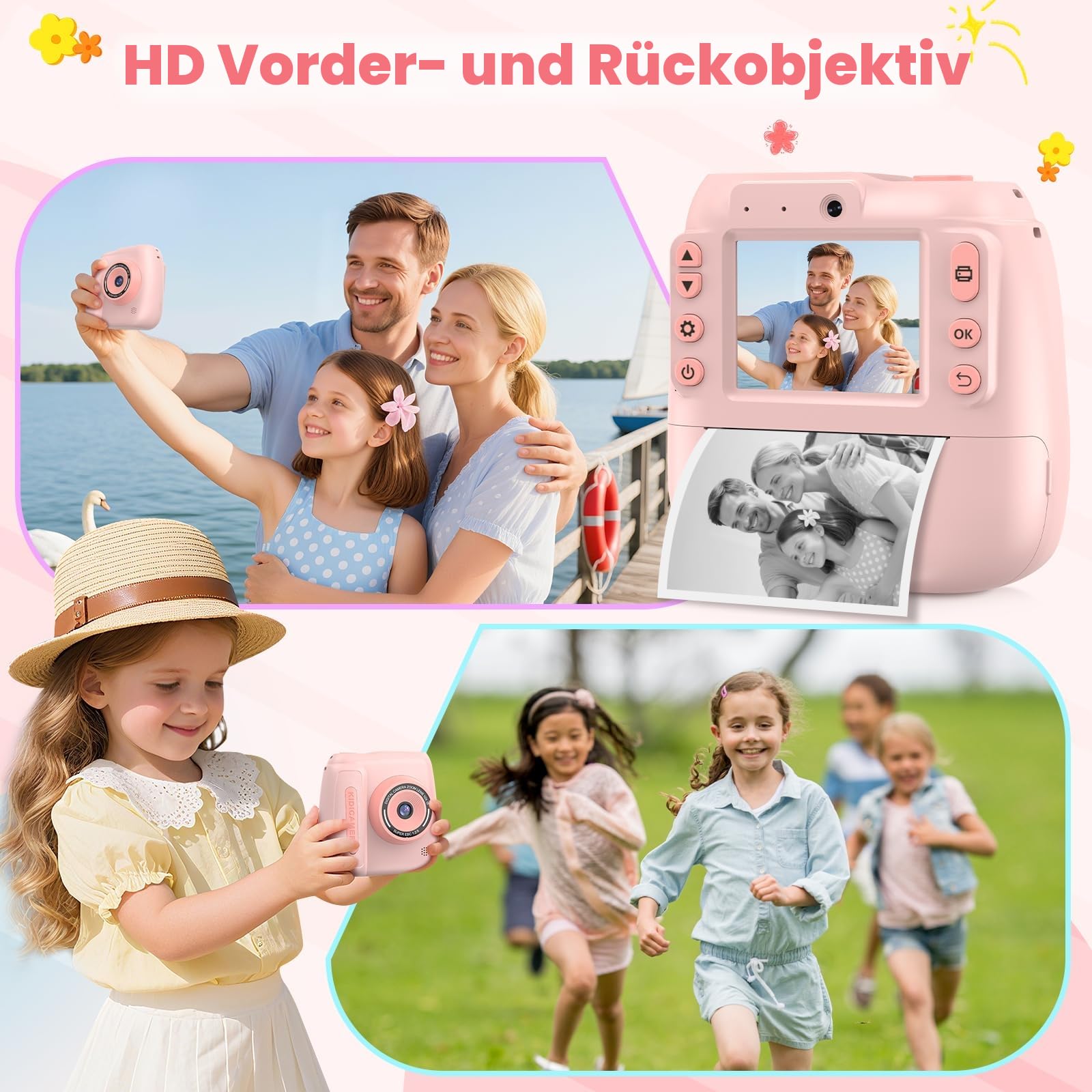 Sofortbildkamera Kinder, 1080P Kinderkamera Sofortbildkamera mit 32GB Karte & 3 Bände Druckpapier, 48MP 2,4 Zoll Kamera Kinder Sofortdruck, Geschenke für Jungen und Mädchen 3-12 Jahren
