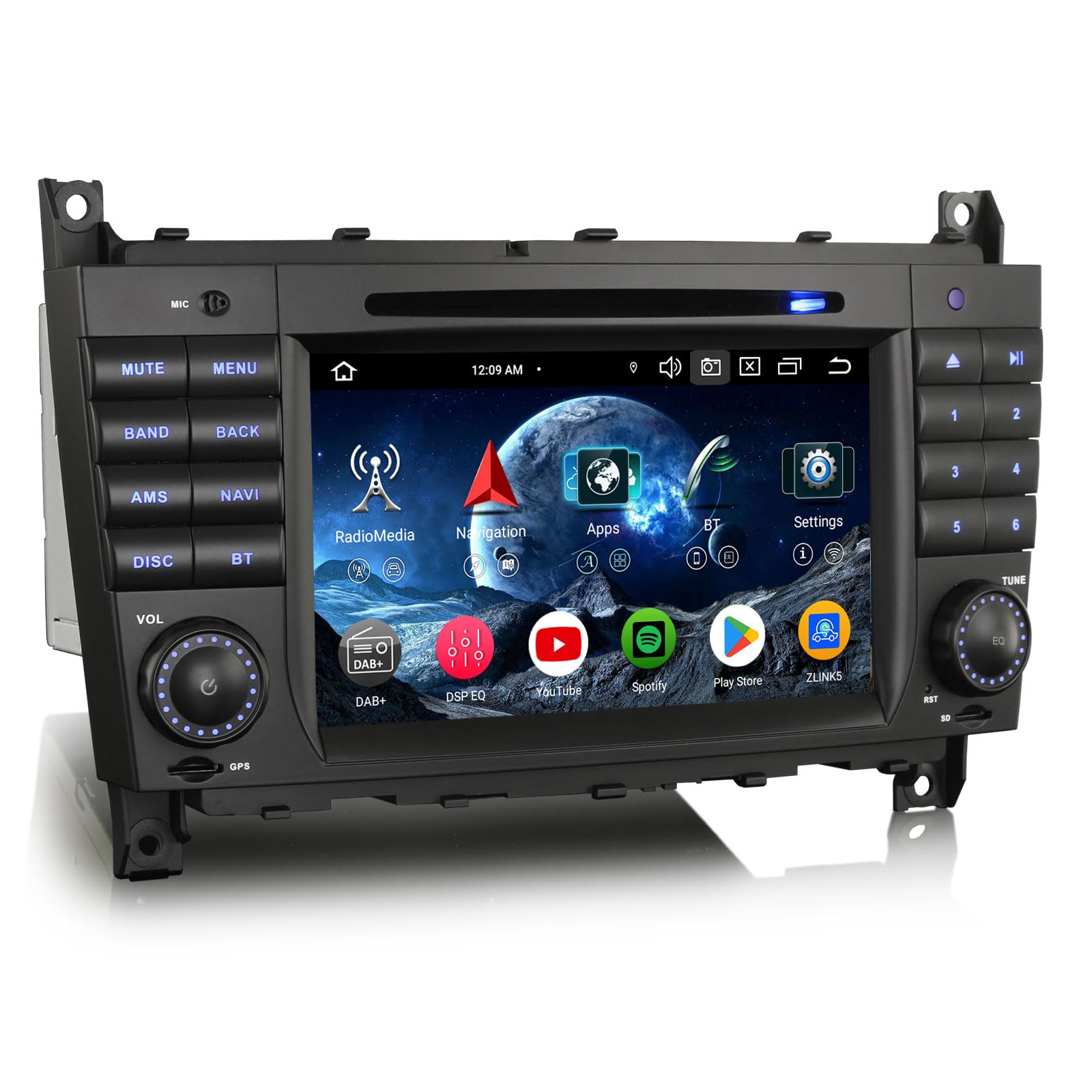 Erisin 7-calowe 8-rdzeniowe 4 GB + 64 GB Android 13 radio samochodowe z nawigacją GPS do Mercedes Benz CLC/G/C klasa W203 W463 Bluetooth 5.0 CarPlay Android Auto WiFi DSP DAB+ USB FM RDS OBD2 DVD CD