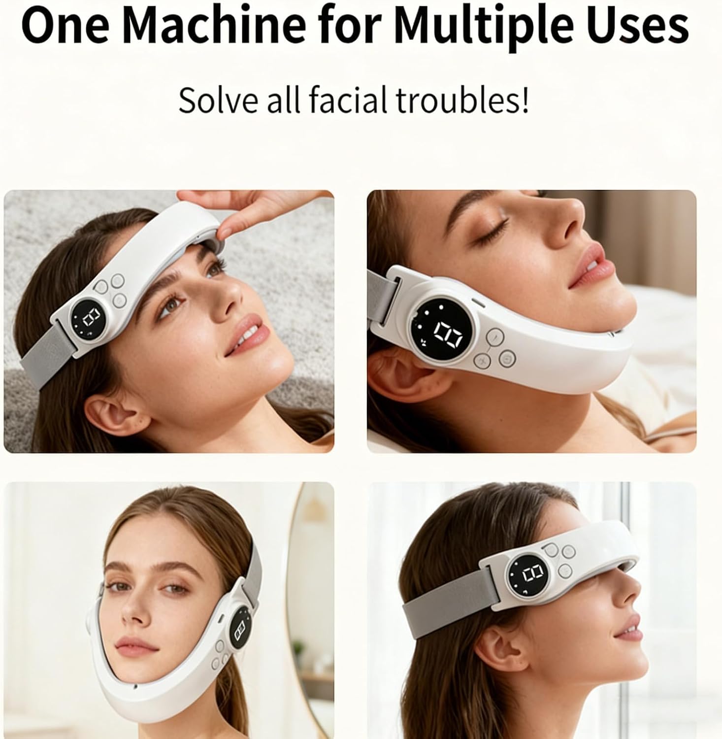 V-Lift Facial Device, Electric V-Line Jaw Sculpting Tool, 9 Adjustable Intensities, Rechargeable Facial Tightening Device for Jawline Shaping and Daily Facial Care (White)