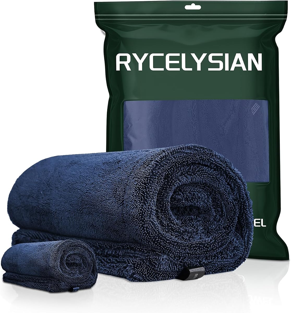 2-Pack 1500GSM Microfiber Drying Towel for Car 24"x36" & 11.8"x11.8"（Blue） | Ultra Absorbent Streak-Free Lint Free Twisted-Loop Cleaning Cloth for Cars Motorcycles Windows Kitchen