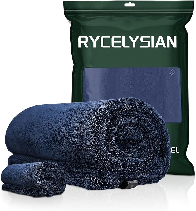 2-Pack 1500GSM Microfiber Drying Towel for Car 24"x36" & 11.8"x11.8"（Blue） | Ultra Absorbent Streak-Free Lint Free Twisted-Loop Cleaning Cloth for Cars Motorcycles Windows Kitchen