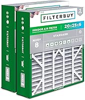 Filterbuy 20x25x6 MERV 8 Air Filters (2-Pack) - Pleated Furnace Filters for AprilAire Space-Gard 201/2200/2250 & Lennox, Actual 19.75x24.25x6