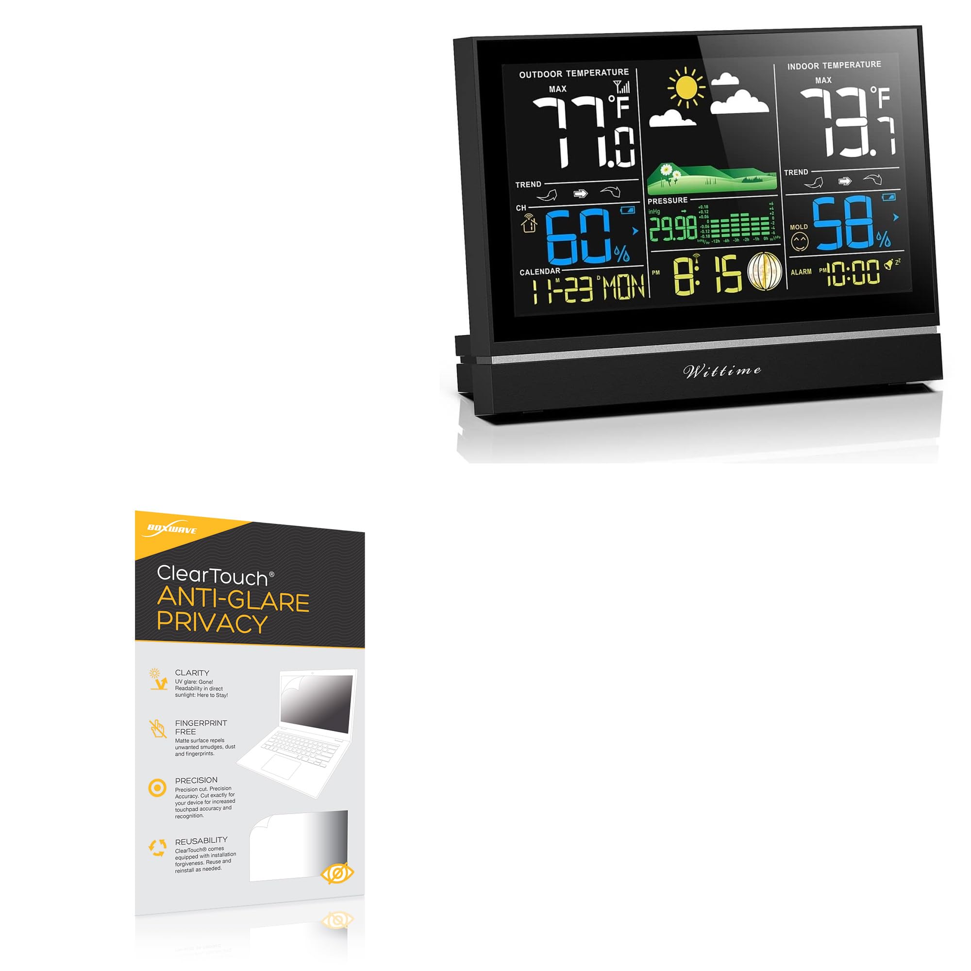 BoxWave Screen Protector Compatible with Wittime 2076B Indoor Outdoor Thermometer - ClearTouch Anti-Glare Privacy (2-Pack), Privacy Screen Protector Flexible Film Anti-Glare