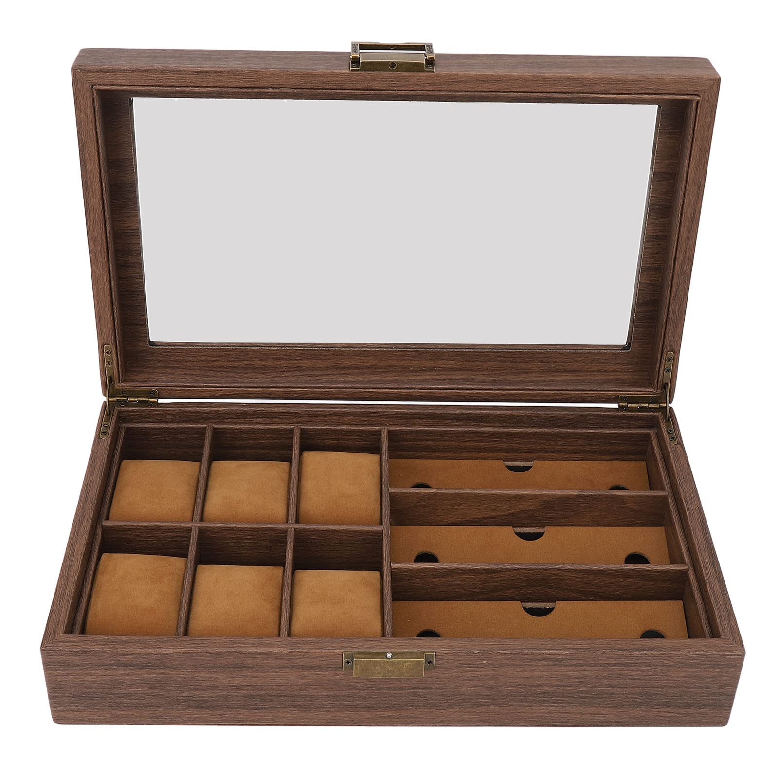 Caja de reloj de madera a prueba de polvo impermeable reloj de grano de madera retro organizador de almacenamiento de múltiples relojes caja de exhibición de gafas