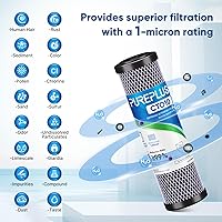 Vista 3 de Cartucho de filtro de agua de carbono CTO de 1 micrón, 2.5 x 10 pulgadas, repuesto para sistema de filtro de agua debajo del fregadero, Dupont