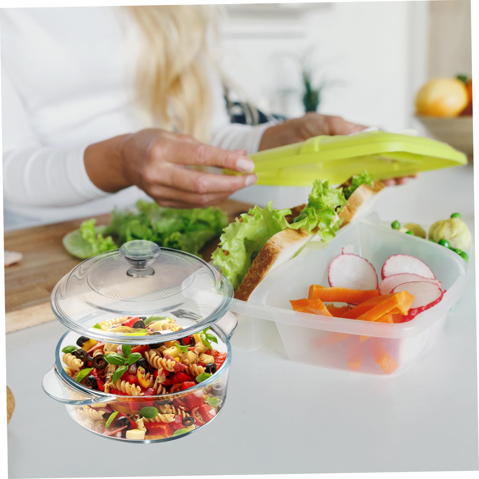 COLLBATH Glassschüssel mit Deckel Ofenfest Salatschüssel aus Glas für Servieren und Aufbewahrung Große Schüssel für Küche und Partys