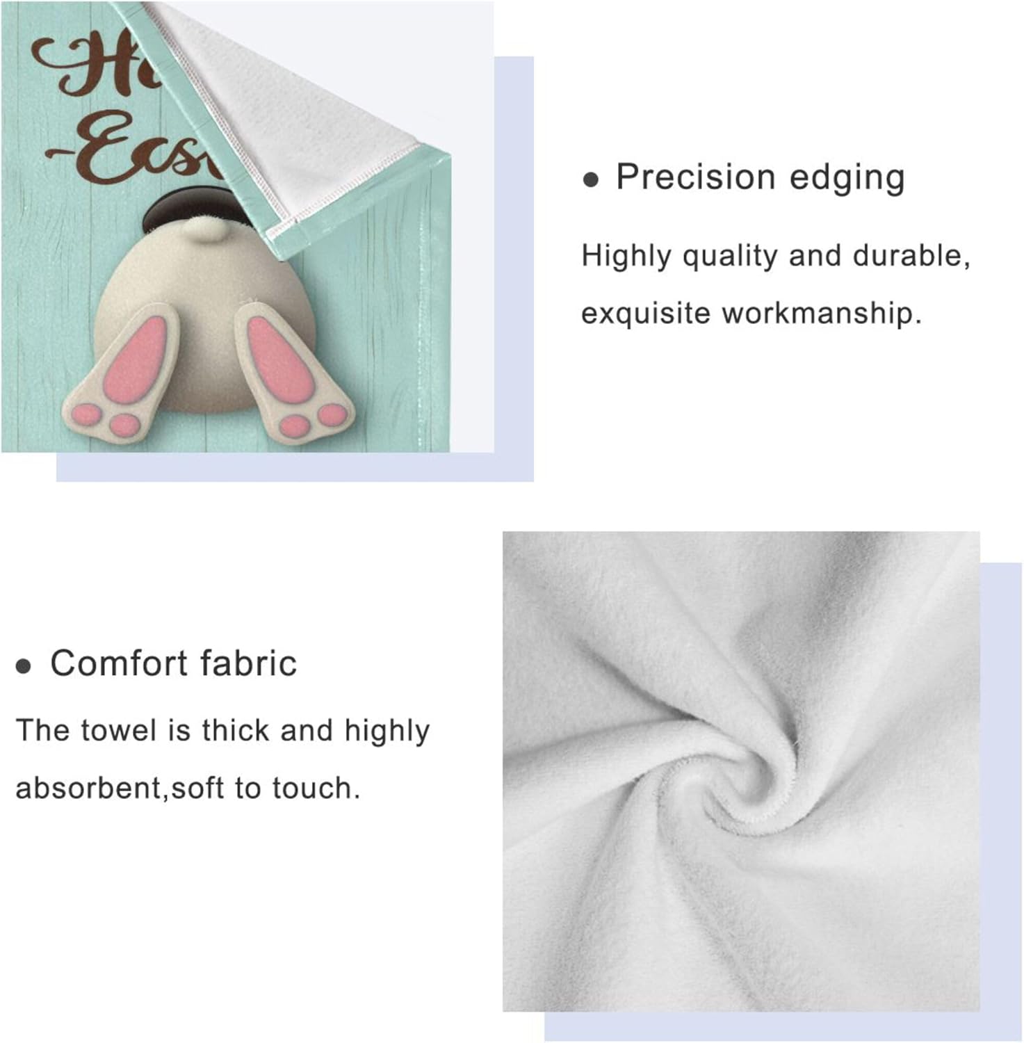 Qilmy 3-Piece Easter Bunny Towel Set Bath Towel, Hand Towel and Washcloth Super Soft Absorbent Towel Set for Hotel Bathroom Gym Spa and Beach