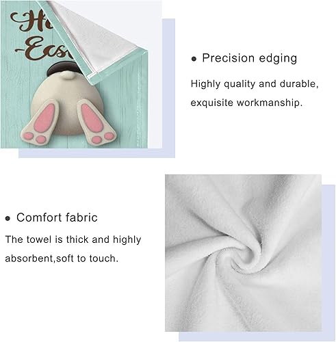 Miniatura 4 de Qilmy Juego de toallas de baño de conejo de Pascua de 3 piezas, toalla de mano y toallita absorbente súper suave para hotel, baño, gimnasio, spa y