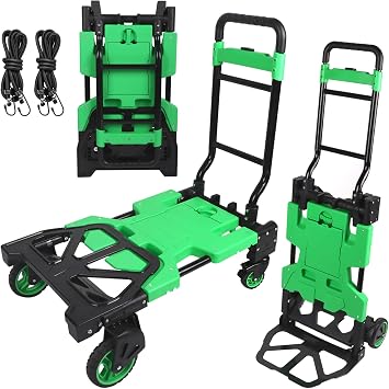 Folding Hand Truck, Multi-Functional Collapsible Shopping Cart with Ropes, Green Storage Wagon Cart Folding Trolley for Groceries Shop Warehouse Use Portable Carts for Picnic Camp