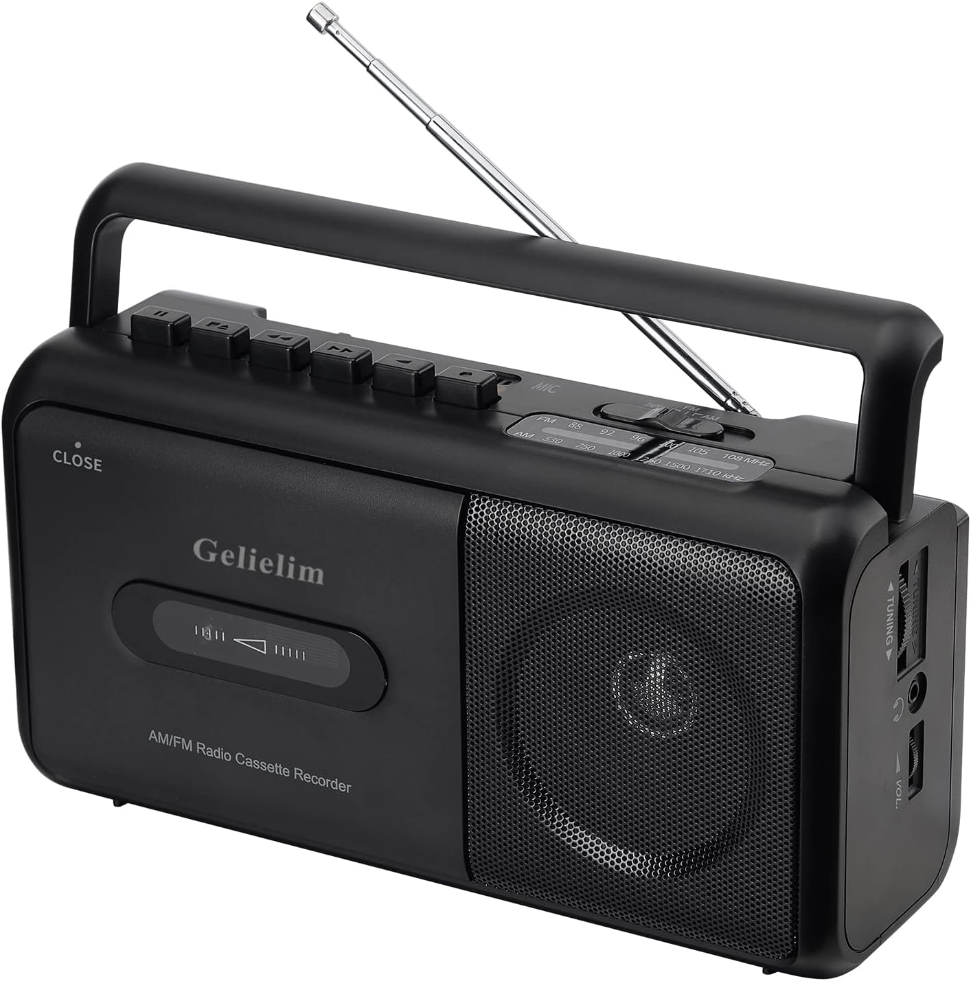 Portable Cassette Player Boombox AM/FM Radio Stereo, CasetteTape Player Recorder with Earphone Jack Battery Operated or AC Powered UK Plug (Black1)