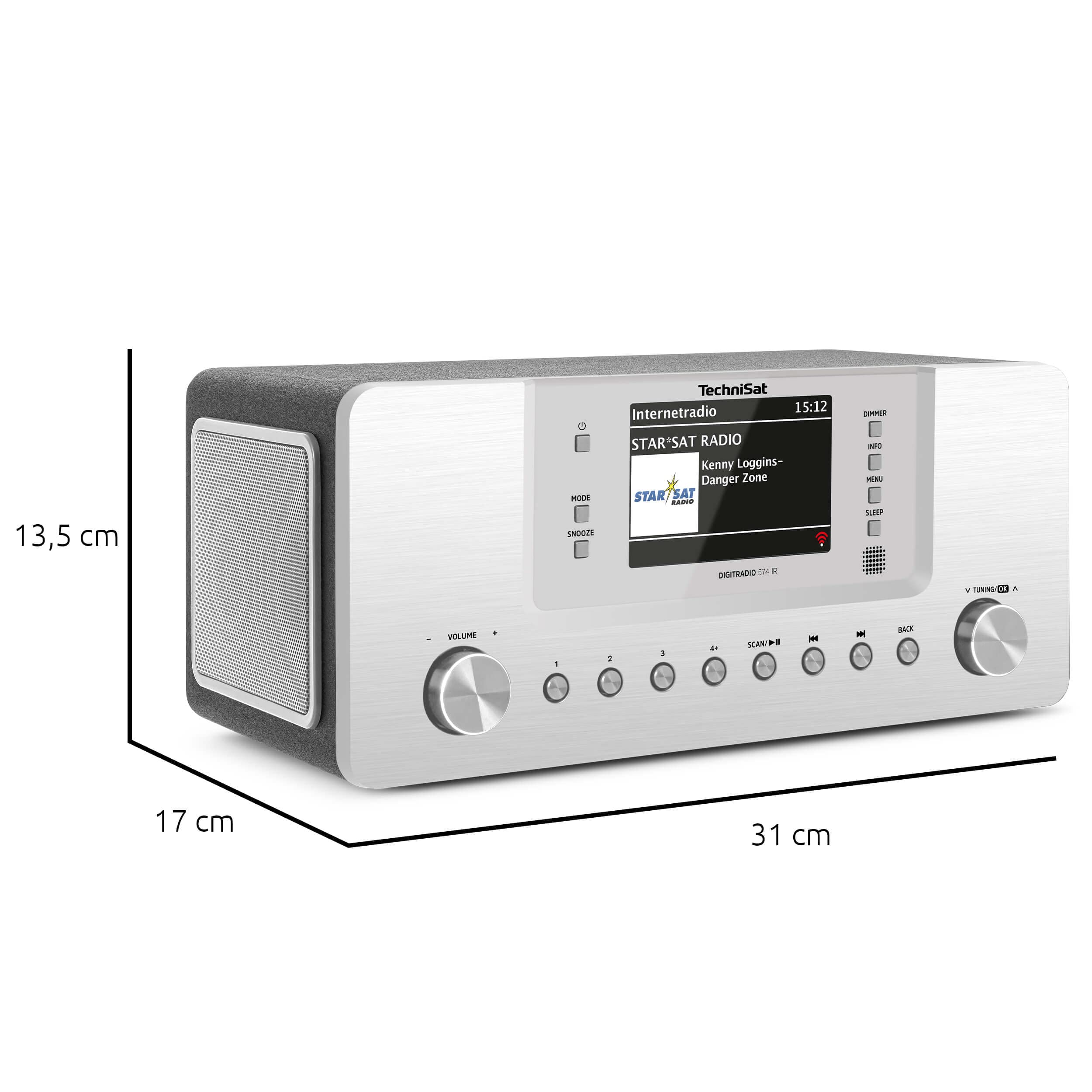 TechniSat DIGITRADIO 574 IR – Stereo-Internetradio (DAB+, FM, WLAN, Bluetooth-Audiostreaming, 4 Zoll Farbdisplay, USB, AUX in, Kopfhöreranschluss, Wecker, 10 Watt, App-/Fernbedienung) Silber