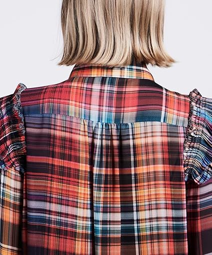 美品 ダブルスタンダード クロージング チェックシフォンボウタイブラウス 36 美品 ダブルスタンダード クロージング チェックシフォン
