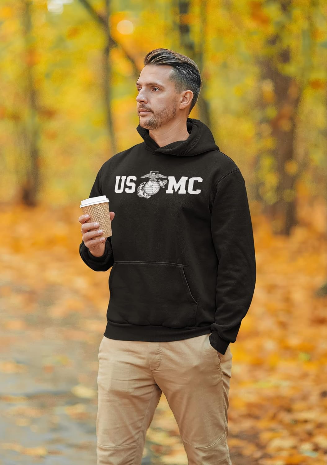 Lucky Ride Marine Corps USMC SWEATSHIRT HOODIE with Globe in CENTER - Image 3